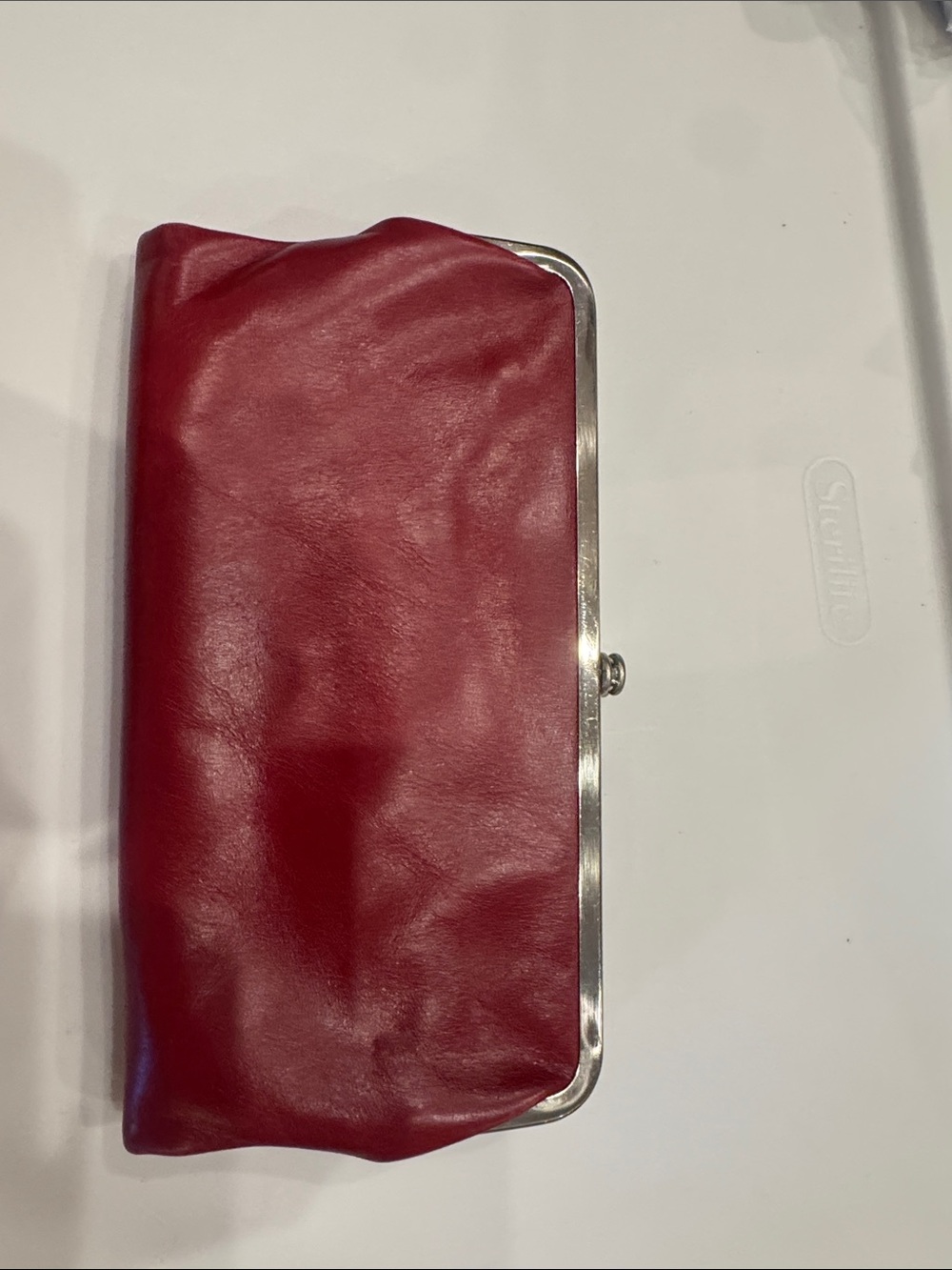 HOBO Red Leather Frame Clutch with Silver Trim